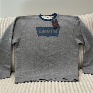Levi’s Batwing Logo Crewneck Sweatshirt Gray Blue NWT